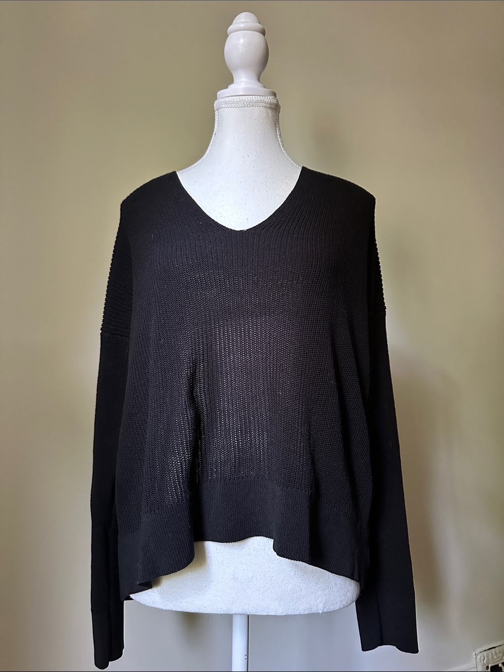 EILEEN FISHER Organic Cotton Open Knit Slouchy Long Sleeve Vneck Sweater Small